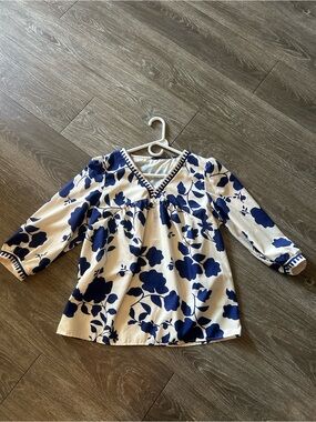 Navy Floral V-Neck Babydoll Blouse